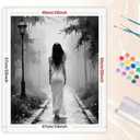 Black and White Paint by Numbers Kit for Adults - DIY Woman Walking in Foggy Forest Path Painting on Canvas 16x20 Inches, Acrylic Paint Set, Suitable for Beginners, Moody Art for Decoration