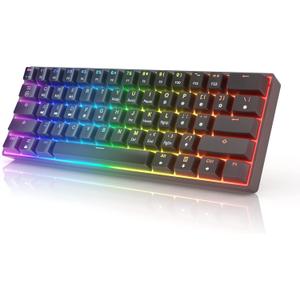 HK GAMING GK61 Mechanical Gaming Keyboard - 61 Keys Multi Color RGB Illuminated LED Backlit Wired Programmable for PC/Mac Gamer (Gateron Optical Red, Black)