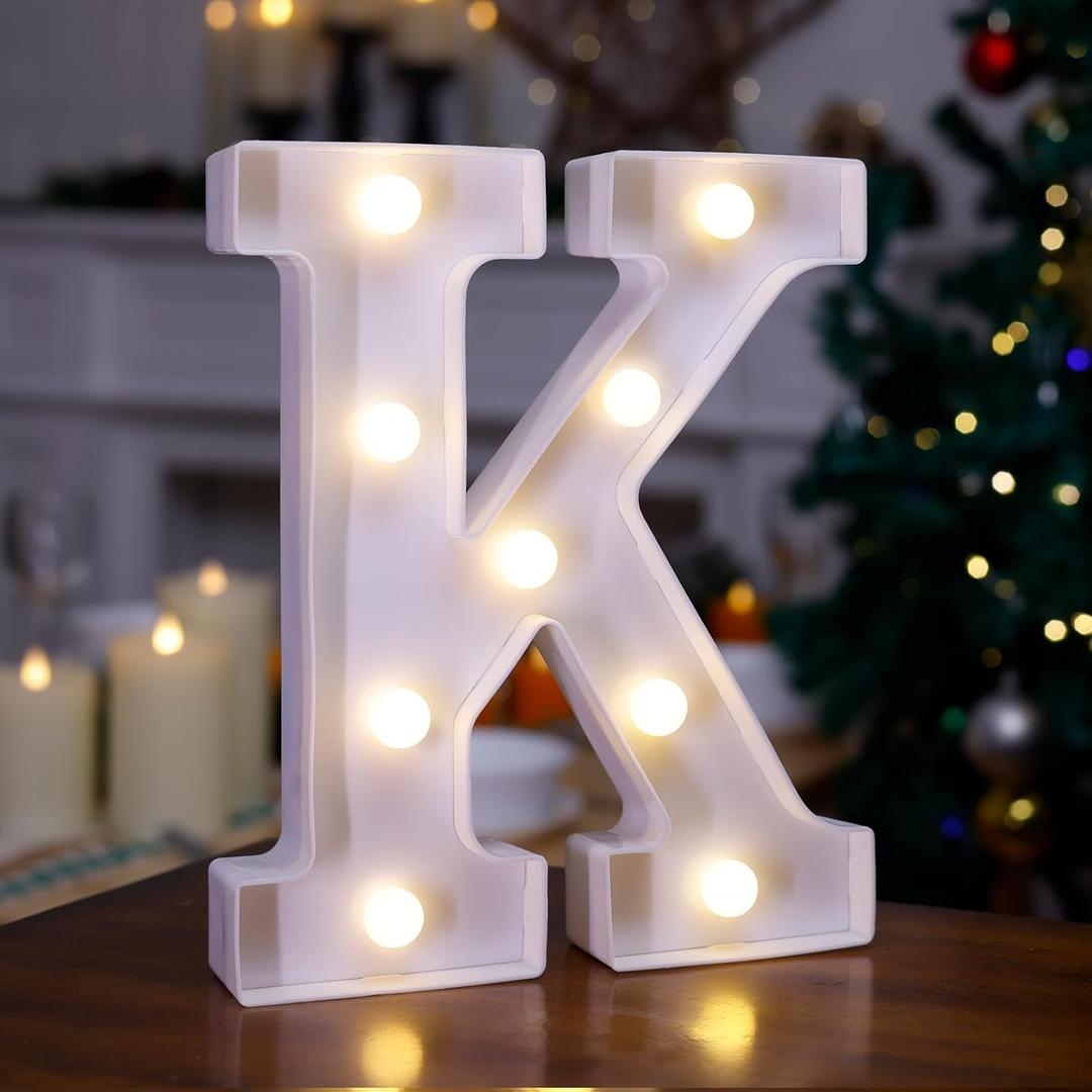 LED Marquee Sign Light Up Letters, Alphabet Light Up Letters Sign, Battery Powered LED Letter Lights for Night Light, Wedding, Birthday, Party, Christmas or Home Decor (Letter K)