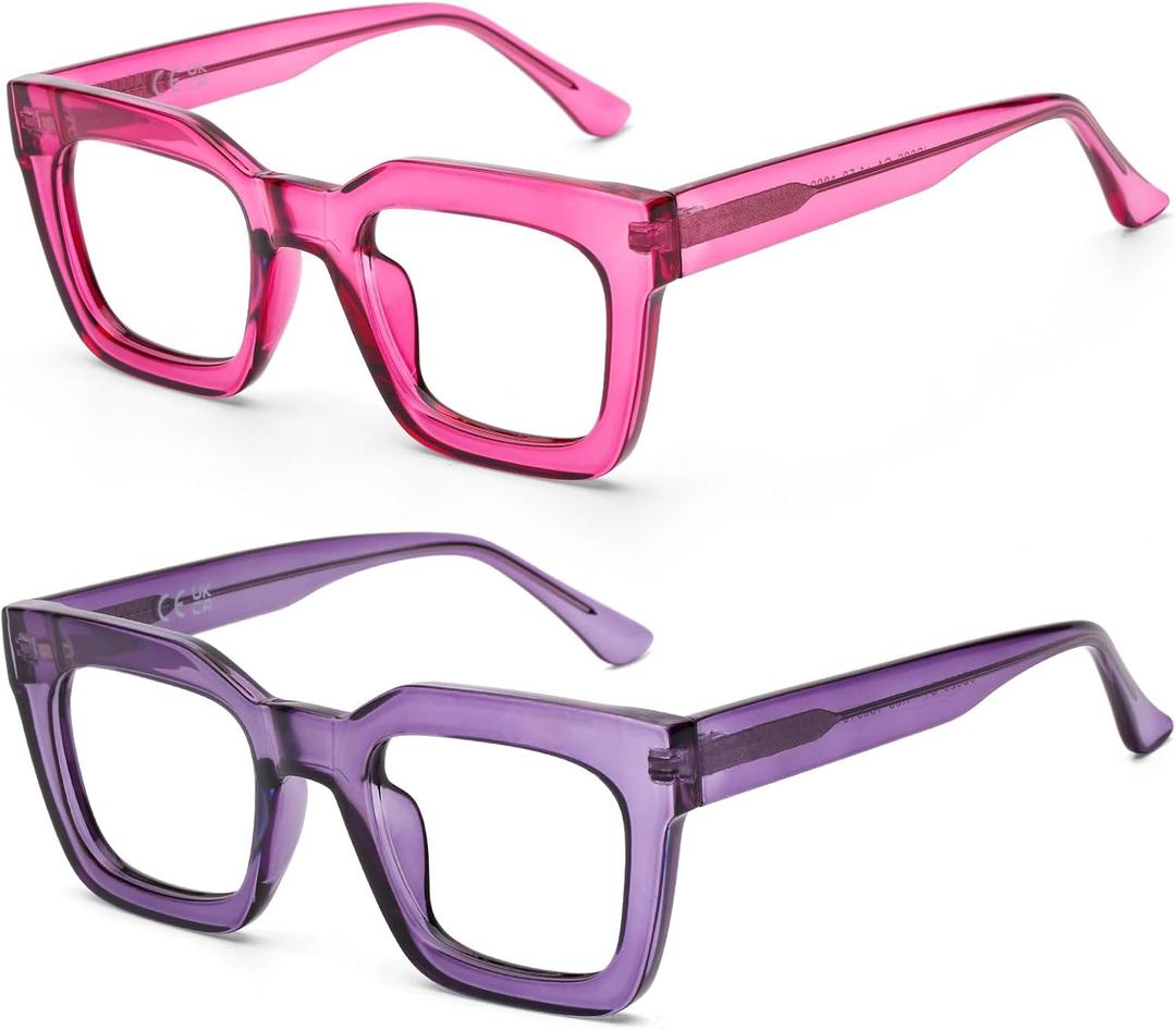AQWANO Stylish Oversized Reading Glasses for Women Fashion Designer Readers Blue Light Square Computer Glasses 2p (c1c4)