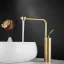Bathroom Faucet Gold Brushed Vessel Sink Faucet - Bathroom Vanity Sink Faucet One Hole Tall Faucet Solid Brass, with Water Supply Hoses