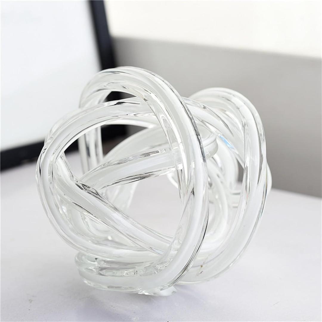 Coloured Glaze Art White Winding Line Ball Ornament Glass Figurine Handmade Blown Glass Paperweights Gift for Birthday