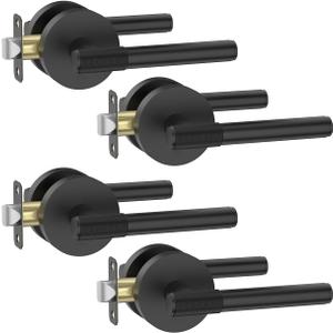 Asidrama 4 Pack Passage Door Handles with Lock, Black Door Handles Interior for Bedroom or Bathroom, Heavy Duty Door Lever with Reversible Interior Door Handle for Left Right Sided Doors