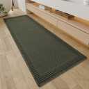 RESARE Waffle Bathroom Runner Rugs, Super Absorbent Bath Mat Non Slip Washable Quick Dry, Upgraded Ultra Soft Boho Bath Rugs with Tassels for Hallway Bedroom Laundry Room, 2'x6'(24"x72"), Green