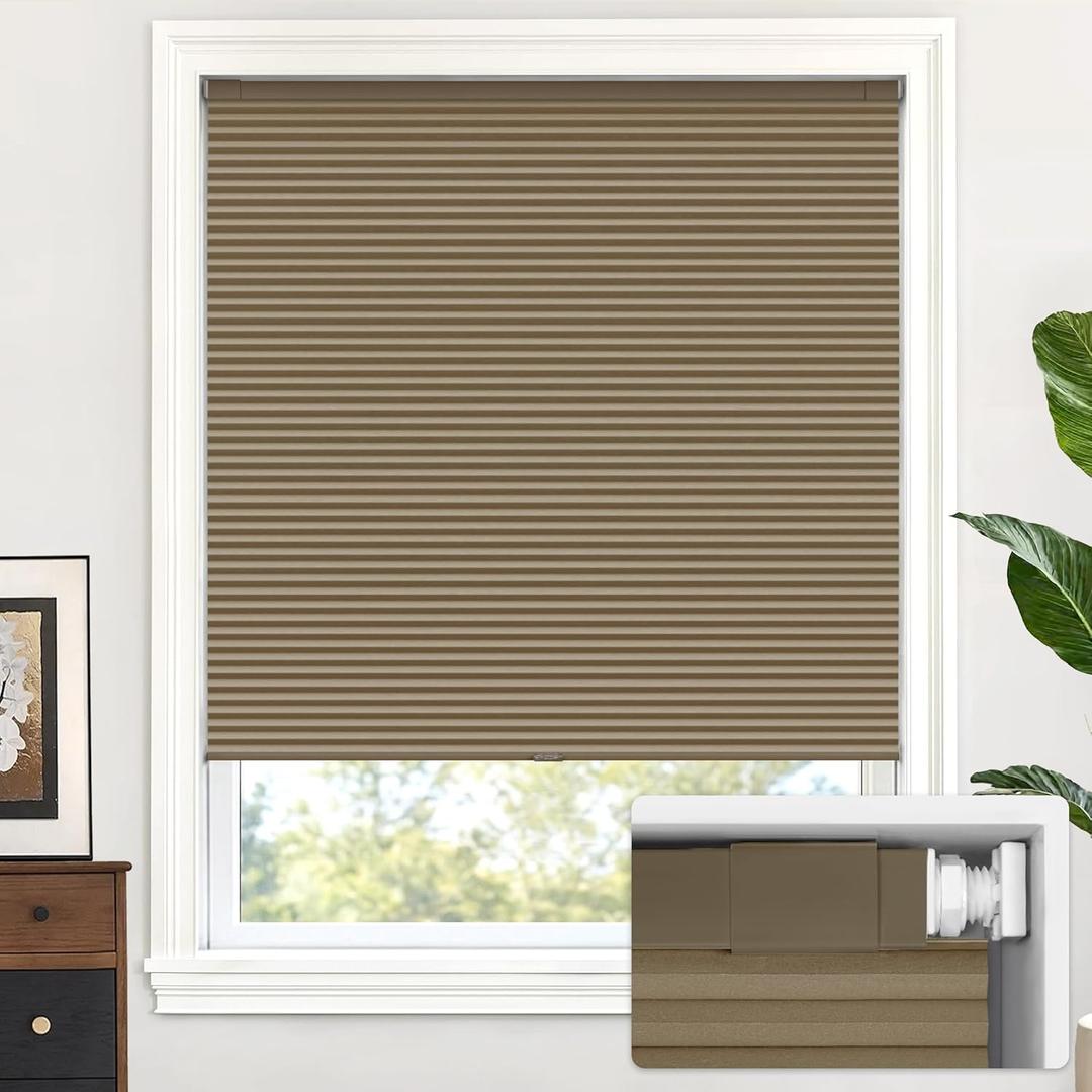 LazBlinds Cordless Cellular Shades, No Tools No Drill Blackout Honeycomb Shades Pleated Blinds for Windows, 30'' W x 48'' H, Taupe