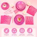 Hushee 350 Pcs 50 Guests Hot Pink Paper Party Plates and Cups Napkins Sets Holographic Glitter Disposable Dinnerware Plastic Forks Knives Spoons Birthday Bachelorette Wedding Party Supplie