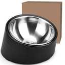 Tilted Angle Dog Bowl, 15 Slanted Stainless Steel Dog Cat Food Bowl, Non-Slip & Non-Spill Pet Feeder with Elevated Detachable Melamine Stand, Easy to Get Food Dish, Large 2 Cup Black