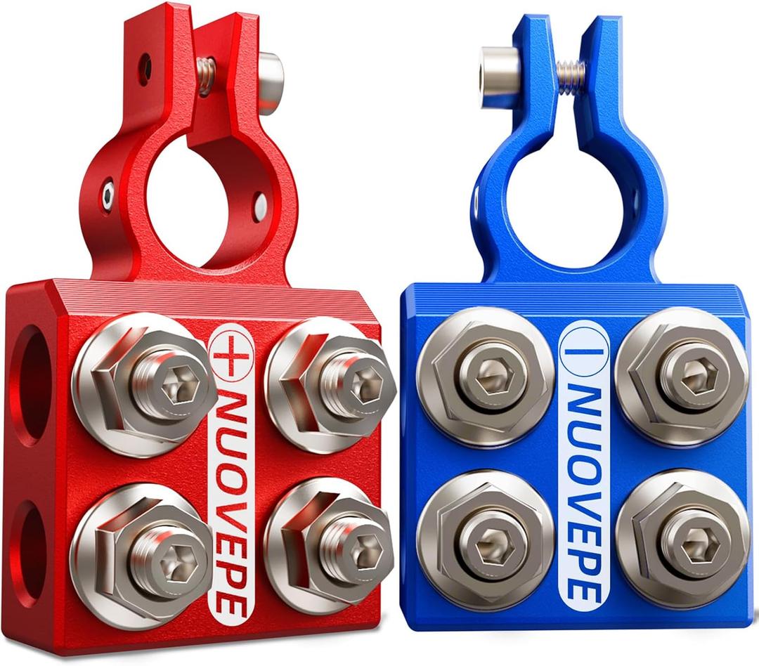 Heavy Duty Battery-Terminal-Connector: 8-Way Car Battery Terminals, Aluminum Corrosion Resistant, 8AWG up to 4/0(XL) AWG Gauge, Fits SAE/DIN/EN Top Post for Car Audio, Winch, Truck, Off-Road