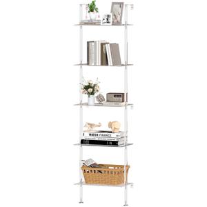 ybaymy Acrylic Ladder Bookshelf, 5Tier Wall Mounted Book Shelf, 70.5" H x 15.5" W x 13.4" D Clear Organizer, Multipurpose Bookcase Display Shelf for Small Spaces, Library, Living Room
