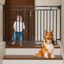Grownsy No Bottom Bar Baby Gate for Stairs, Adjustable Width 29.8” to 43.5” for Child and Pet, Dog Gate with Auto-Close & Walk Through, Hardware-Mounted Install for Doorways and Indoor Use,Black