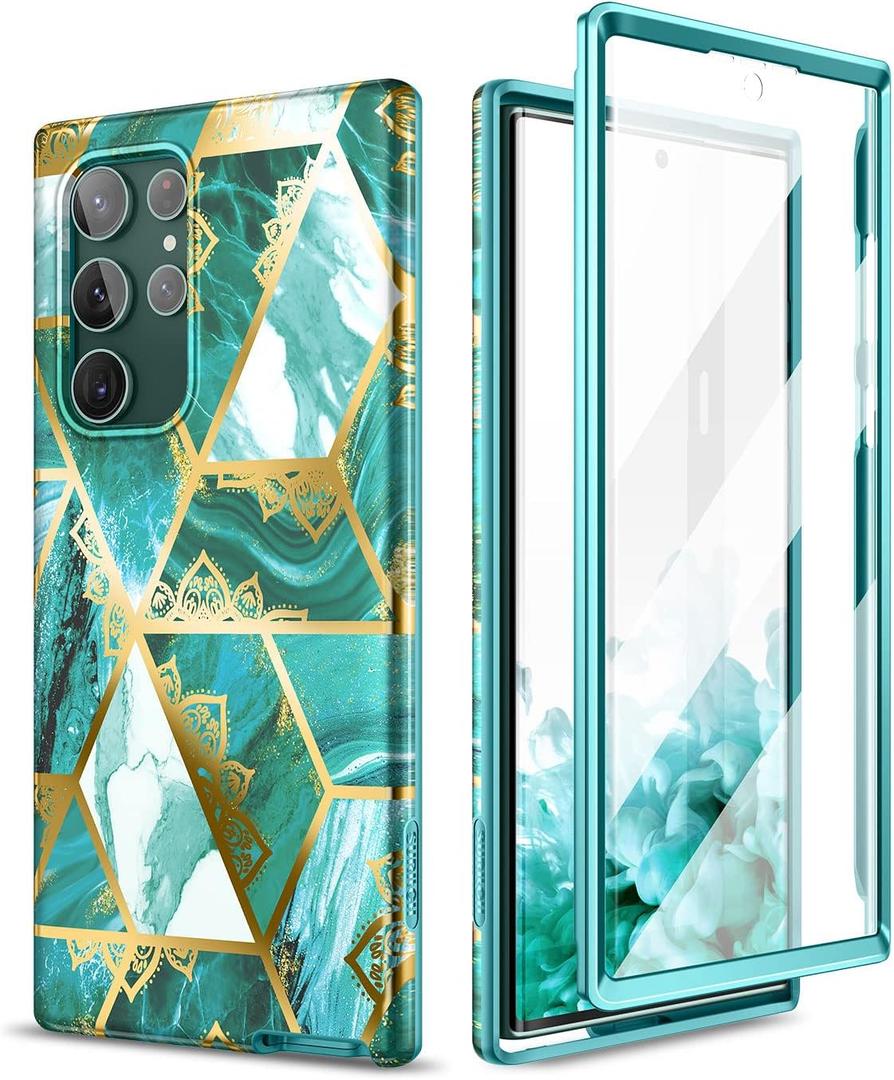 SURITCH for Samsung Galaxy S22 Ultra Case, Built-in Screen Protector for Samsung S22 Ultra 5G Case Full Body Protection Shockproof Rugged Bumper Silicone Phone Protective Cover 6.8 Inch - Green