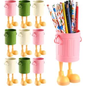 Sherr 9 Pack Plastic Pen Holders Cup Bulk with Foot Desktop Brush Pencil Storage Organizer with Handle Desk Small Bucket Pails for Office School Classroom Accessory(Multicolor), Set of 2
