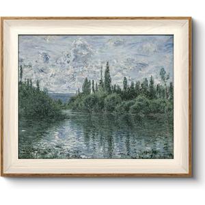 VIYYIEA Framed Canvas Wall Art, River Landscape Wall Art for Living Room, Vintage Natural Oil Painting Picture, Beautiful Scenery Home Decor, Bathroom Wall Decor -【Banks of the Seine】-(24x36)