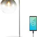 JONATHAN Y 20" Chrome Industrial LED Task Lamp with USB Charging Port, Adjustable Smoke Gray Glass Globe Table Lamp with White Marble Base, LED Bulb Included JYL1131A