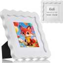 SNAPSHOT 6x6 Picture Frame with Mat for 4x4, Wooden Photo Frames with Real Glass for Wall Mount and Tabletop, Wavy Edge White, 1 Pack