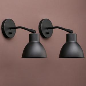 Yosoan Set of 2 Indoor Reading Wall Sconce with On Off Switch, Brass Modern Vintage Industrial with 340 Degree Angle Wall Mount Lamp Fixture, 5.7" Black Bowl Metal Shade Bedside Vanity Bunk(Black)