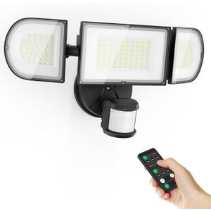 iMaihom 150W Motion Sensor Outdoor Lights, 15000LM LED Security Lights Motion Sensor Light Outdoor, 3 Adjustable Heads LED Flood Light, Group Remote Control, 3 Mode IP65 Exterior Floodlight for Yard (Black)