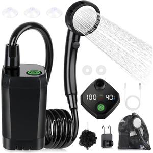 Spopal Portable Shower for Camping, [LongLasting] 6000mAh Rechargeable Camping Shower with Intelligent LED Display, 4 Spray Modes, IPX7 Waterproof Outdoor Camp Pump for Hiking, Travel, Car, Pet