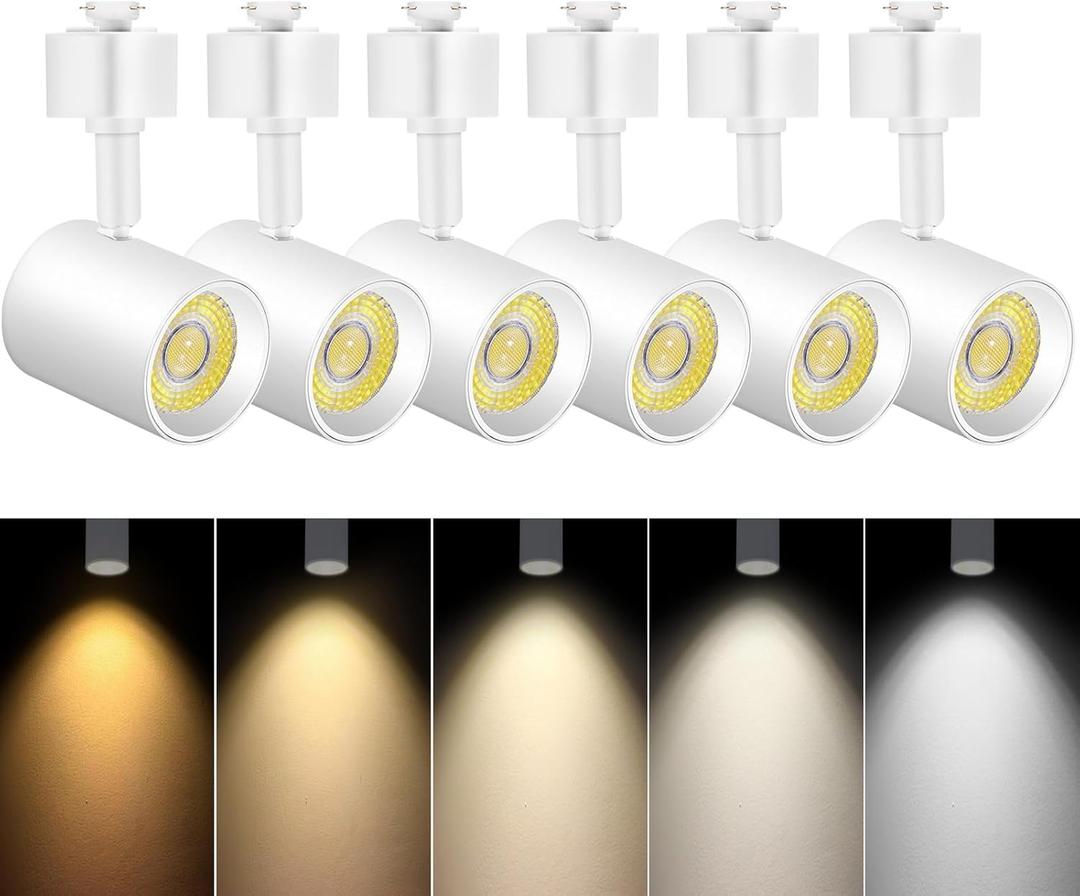 VANoopee 5-Color J Type Track Lighting Heads Dimmable LED Track Light Heads Bright Rail Ceiling Spotlight Fixtures Accent Task, 2700K-6000K, Flicker Free CRI90+ 24 10W 800lm, Matte White, Pack of 6