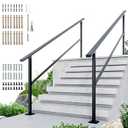 DIYHD 8 Step Handrail for Outdoor, Powder Coated Iron Stair Railing, Black Hand Rails for Indoor, Porch, Deck, 2 Pack