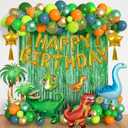Dinosaur Birthday Party Decorations Supplies, 124Pcs Dinosaur Green Orange Blue Balloons Garland Arch Kit Happy Birthday Dino Foil Balloon Curtain for Kids Boys Dino Jungle Safari Baby Shower Party