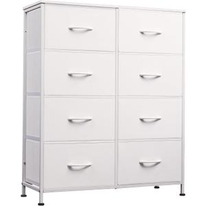WLIVE Fabric Dresser for Bedroom, Tall Dresser with 8 Drawers, Storage Tower with Fabric Bins, Double Dresser, Chest of Drawers for Closet, Playroom, Dormitory, White