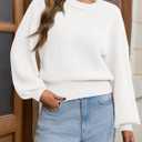 Saodimallsu Womens Batwing Long Sleeve Sweaters Casual Crewneck Loose Chunky Knit Fall Pullover Tops (White, L)