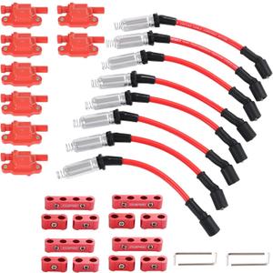 DICMIC Set of 8 Ignition Coil Pack Square Type + Set of 8 8mm Spark Plug Wire Harness High Voltage Energy Compatible with Chevrolet GMC Cadillac Replace# UF413, D513A, C1511