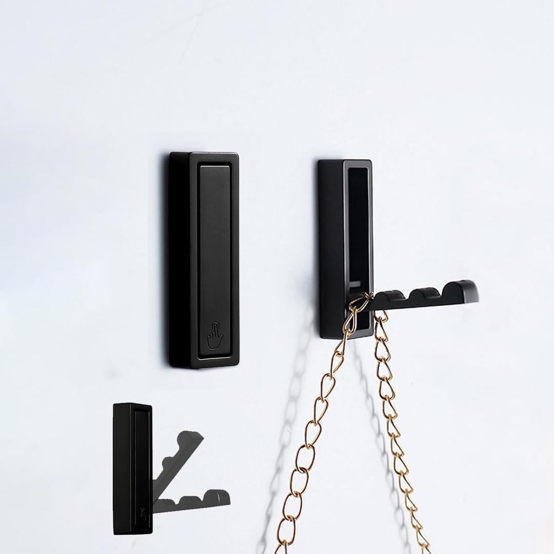 Foldable Coat Hooks 2 Pack,Heavy Duty Wall Hooks for Hanging Coats Towels Backpacks Bags Matte Black Towel Hooks for a Functional Home (Matte Black, 2)