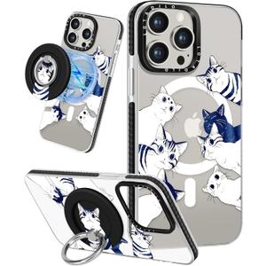 for iPhone 12 Pro Case for Women Girls - Compatible with Magsafe Cute Design Magnetic Ring Holder Stand White Cat Fashion Pattern TPU Phone Covers for iPhone 12 Pro Phone Case
