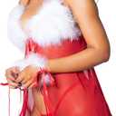 BIGFOX Women's Christmas Babydoll Lingerie, Red Cami Halter Plush Collar Mesh Chemise Bodycon Tube Nightie for Party, Sleep