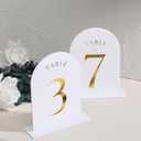 UNIQOOO White Arch Wedding Table Numbers with Stands 1-15, Gold Foil Printed 5x7 Double sided Acrylic Signs and Holders, Perfect for Centerpiece, Reception, Decoration, Party, Anniversary, Event