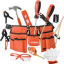Hi-Spec 16pc Orange Kids Tool Kit Set & Child Size Tool Belt. Real Kit for DIY Building, Woodwork & Construction Learning for Kids
