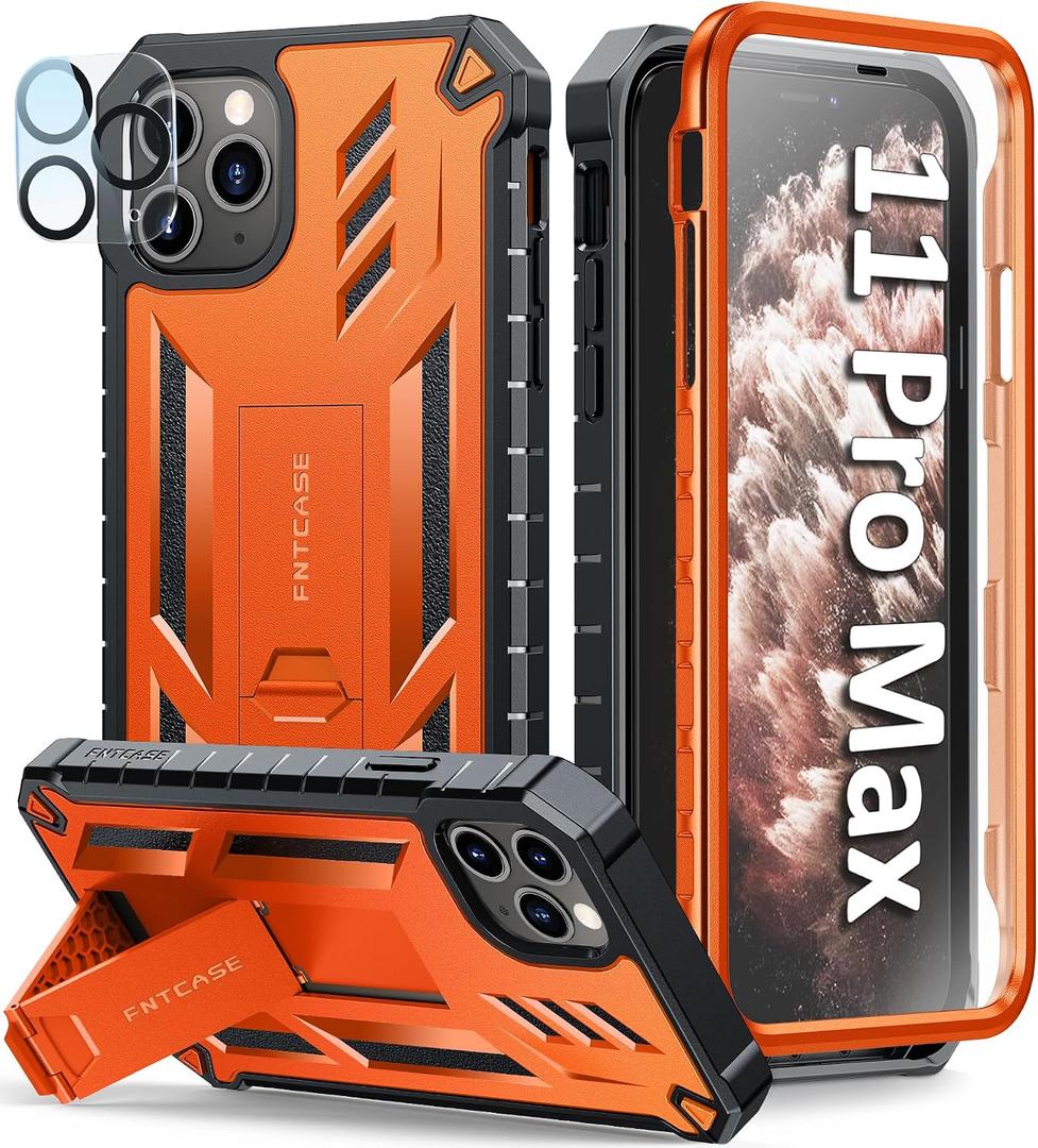 FNTCASE for iPhone 11 Pro Max Case with Built-in Screen Protector Orange
Kickstand, 20FT Military-Grade Drop Protection, Anti-Slip Matte Textured, Rugged Heavy Duty Shockproof TPU Protective Cover