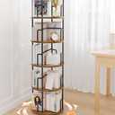 5 Tier Rotating Bookshelf Tower Round,Tall Floor Standing Spinning Bookshelf Tower Anti-Tipping Design,Metal & Wood Revolving Bookcase Stackable Space Saving for Small Spaces,Study,Living Room,Bedroom (Rustic Brown)