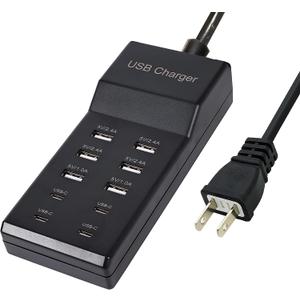 USB Charger,50W USB Charging Station with 10-Port (6 USB-A Port & 4 USB-C Port) Compatible with iPhone 15/14/13/12/11/X/8/7/6 Phones, Watch,Tablets, Smartphones Black