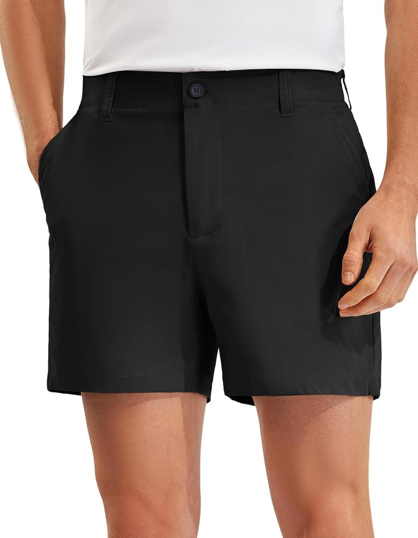 PULI Golf Shorts Men Relaxed Fit Stretch Dress Lightweight Casual Waterproof Travel Quick Dry Flat Front Shorts Black 32W x 5L