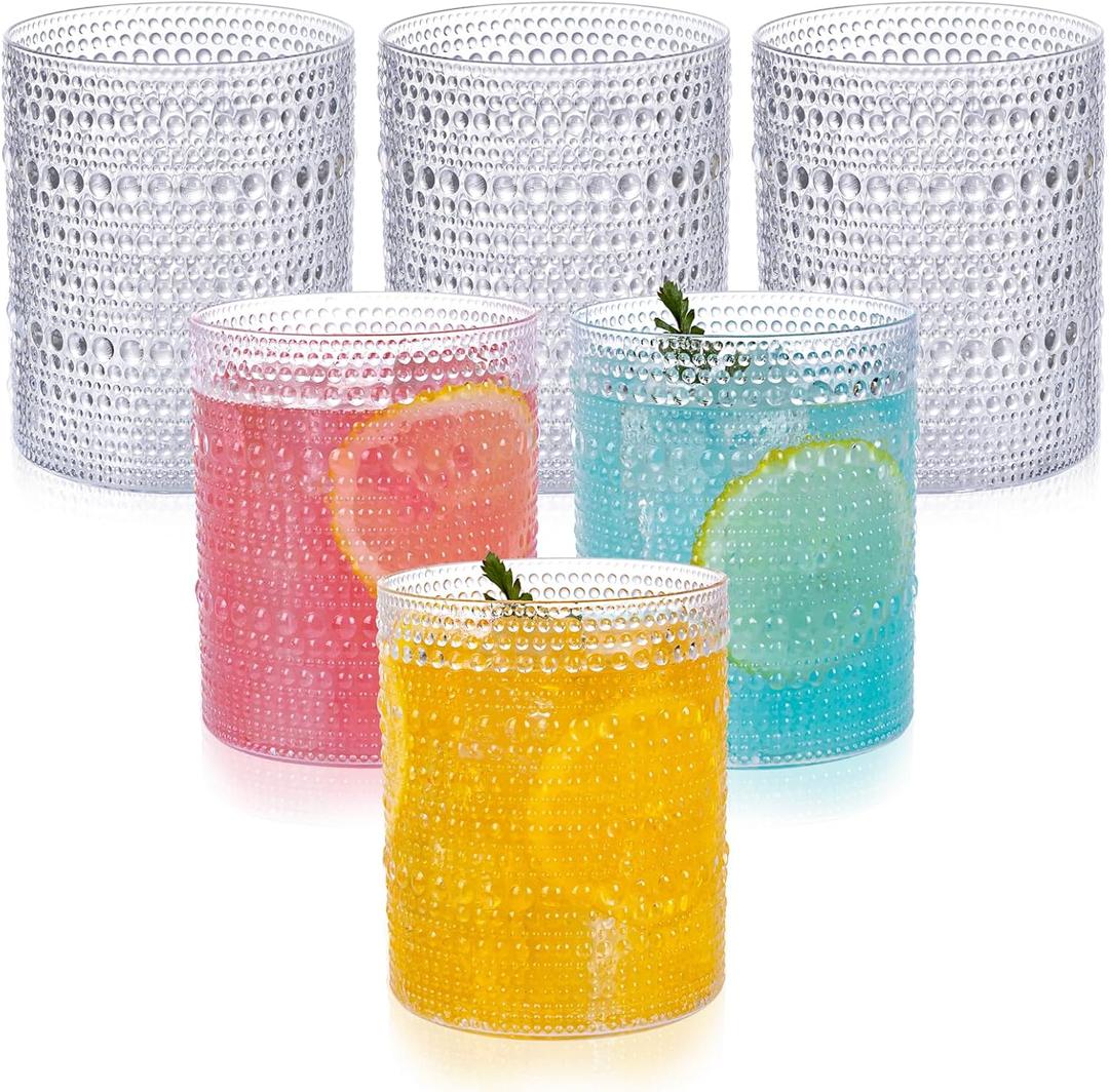18PCS Plastic Hobnail Drinking Glasses - 14 Oz Clear Vintage Glasses Drinkware - Disposable Beaded Cups for Beer, Whiskey, Juice, Cocktail, Party