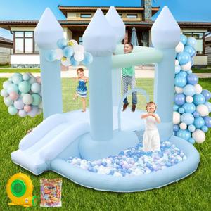 Kids Bounce House, Inflatable Bounce House with Ball Pit & Slide Toddler Indoor Bounce House Portable Fun House Outdoor Wet or Dry Bounce House with Blower for Party 9 * 9 * 7 FT (Blue)