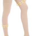 20-30 mmHg Compression Stockings for Women and Men, Medical Graduated Compression Hoses, Open Toe Thigh High Compression Socks, Long Toeless Support Stockings for Varicose Veins, Edema, DVT (Small, Beige)