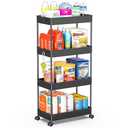 SPACEKEEPER Storage Cart 4-Tier, Bathroom Rolling Cart Utility Storage Organizer Shelf Mobile Shelving Unit for Kitchen Living Room Bathroom Laundry Room & Dressers, Black