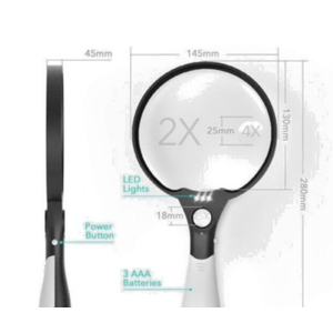 Large Magnifying Glass with Light, 5.5inch Handheld Illuminated Lighted Magnifier with 3 LED Lights for Seniors Reading, Inspection Coins, Jewelry, Exploring (Black)