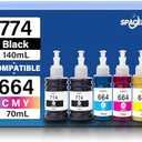 Spaceink 774 664 Ink Refill Bottles for ET-2650 ET-2550 ET-3600 ET-4500 ET-4550 ET-16500 ET-2500 ET-2600 ET-14000 Printers (2 Black Cyan Magenta Yellow 5 Pack)