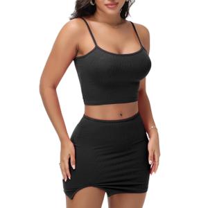Y2K Women's Sexy 2 Piece Skirt Set Crop Top & Bandeau Mini Dress Summer Bodycon Outfit for Club Vacation Beach