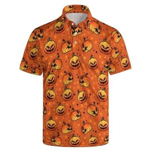 Lxopogk Halloween Polo Shirts for Men Moisture Wicking Pumpkin Printed Short Sleeve Performance Mens Golf Shirts Quick Dry Large 