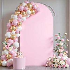 6FT Pink Arch Backdrop Cover - Polyester Fitted Wedding Arch Stand Covers Round Top Chiara Arch Backdrop Cover for Birthday Party Banquet Photo Background Decoration