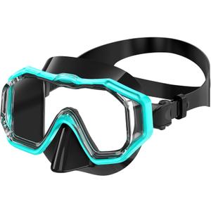 Bairuifu Kids Swim Goggles Snorkel Mask, Latest 3-Window Lens Wide Vision, Crystal Clear, Swimming Goggles Soft Nose Cover (Light Blue Black)