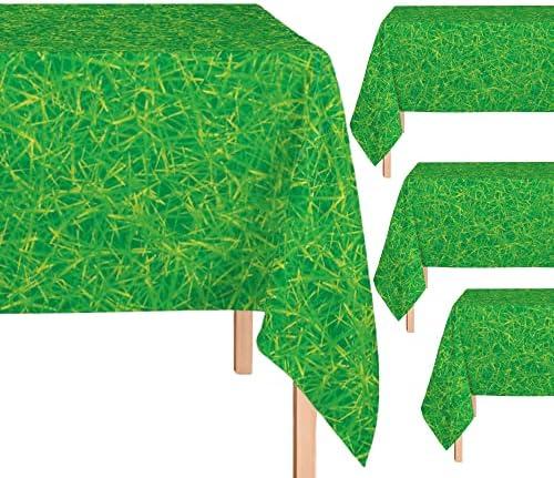 SET OF 2, Oojami Pack of 4 Grass Table Cloth Disposable Plastic Tablecovers Ideal for Sport Theme Parties, Great for Tailgating, Football, Soccer, Baseball, Golf, Easter, Birthday Party