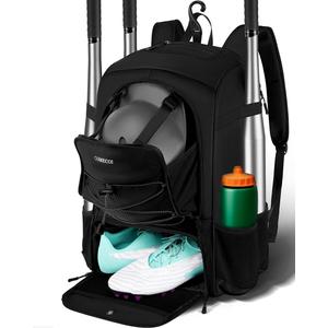 COMECOI Baseball Bag, Baseball Backpack with Helmet Shoes Bag for Youth, Adult, Lightweight Softball Bag with Fence Hook Hold TBall Bat, Baseball Glove, Helmet, Caps, All Gear