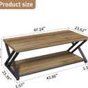47 Inch Rustic Brown Coffee Table with Storage, 2 Tier Wood and Metal Rectangular Center Table for Living Room, Open Shelf, Industrial Style, 47.24"L x 23.62"W x 17.75"H